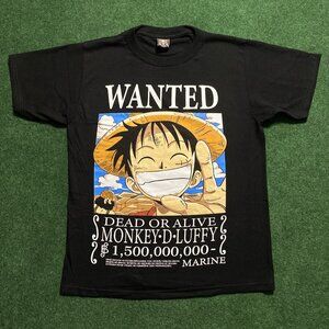 Men’s Rockstar JG One Piece LUFFY Wanted Poster Puff Print T-Shirt Medium Black
